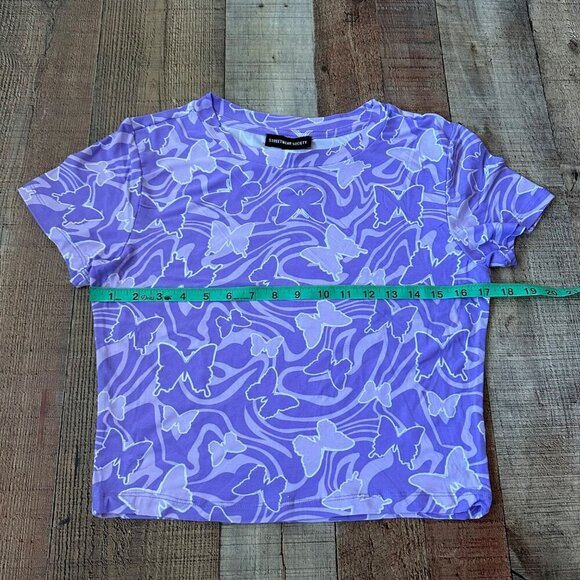 Streetwear Society XL Purple Butterfly Print Crop Top 92% Polyester 8% Spandex - Picture 2 of 7